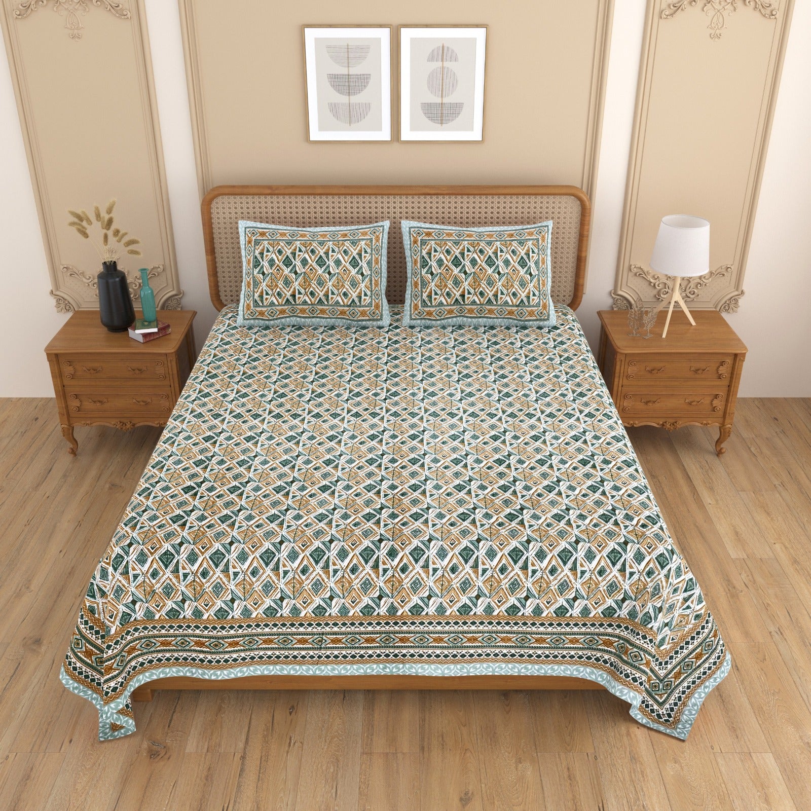 Pure cotton double bedsheet with 2 pillow covers (90x108 inches)