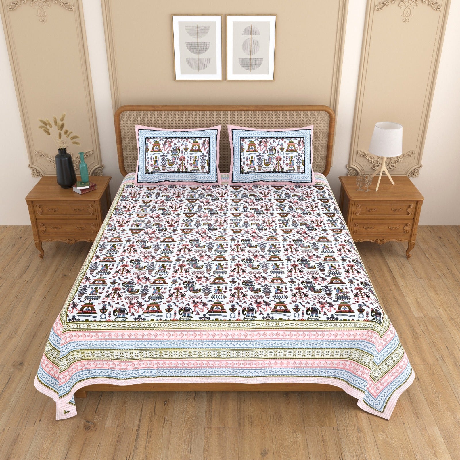 Pure cotton double bedsheet with 2 pillow covers (90x108 inches)