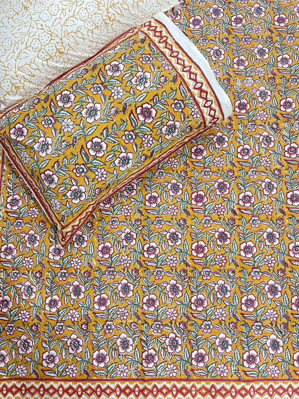 Pure cotton hand-block printed queen size double bedsheets with 2 pillow covers (90x108 inches)