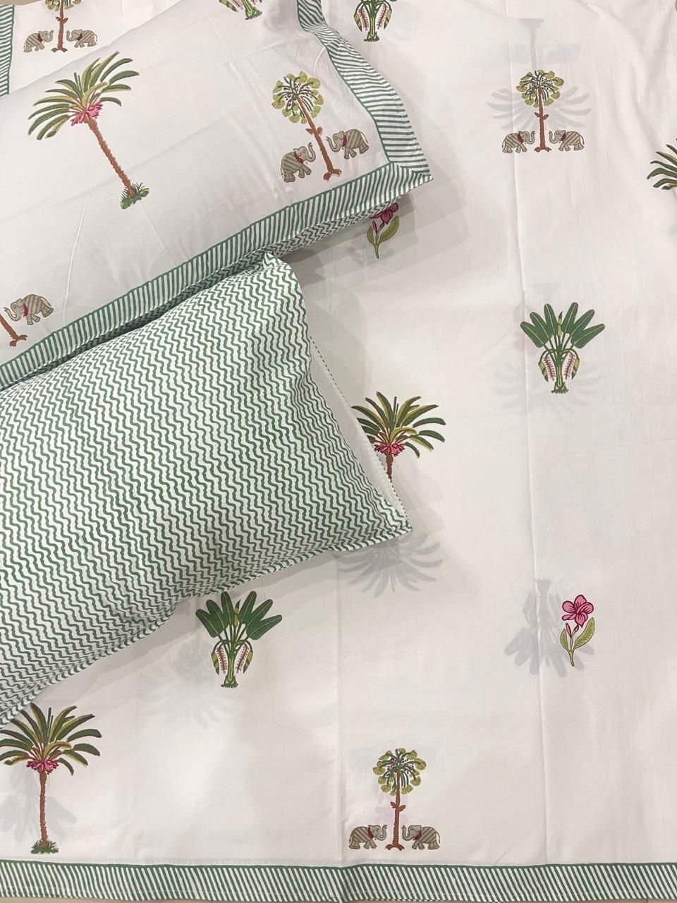 Pure cotton hand-block printed queen size double bedsheets with 2 pillow covers (90x108 inches)