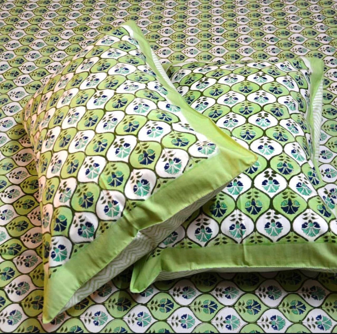 Pure cotton hand-block printed queen size double bedsheets with 2 pillow covers (90x108 inches)