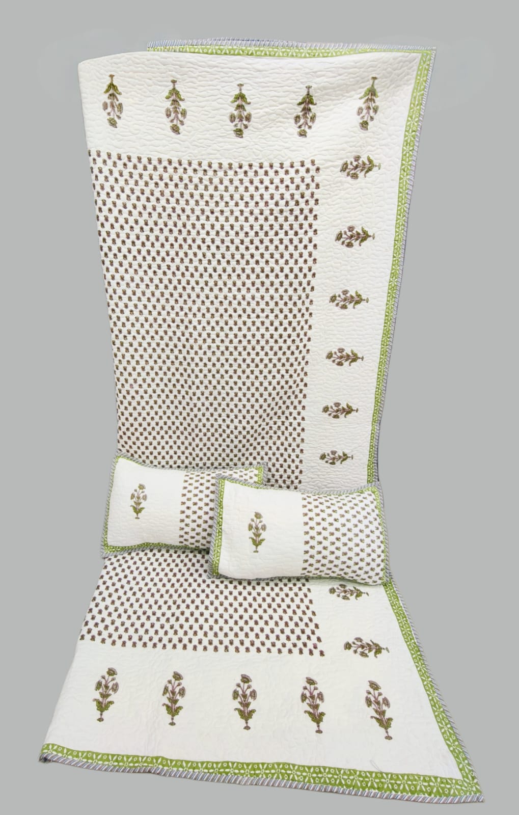 Pure mulmul cotton paani jaal quilted reversible double bedcovers with 2 quilted pillow covers (90x108 inches)