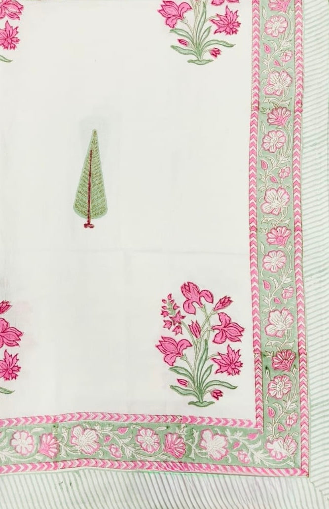 Pure cotton hand-block printed table cover for 4 seater dining tables (40x60 inches)