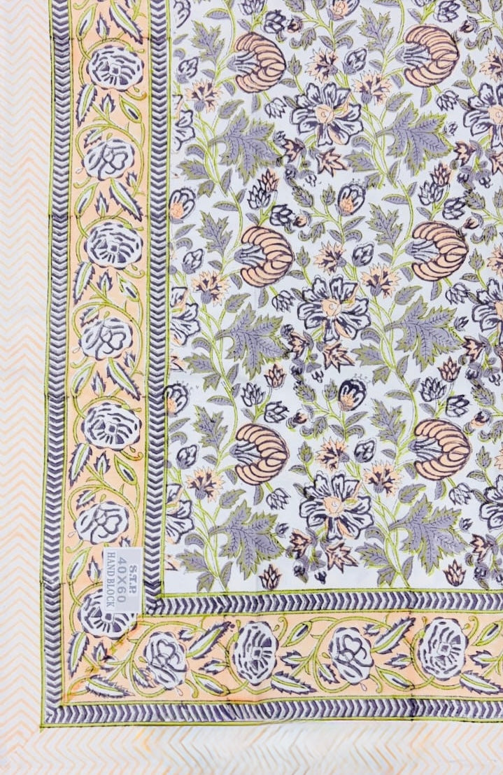 Pure cotton hand-block printed table cover for 4 seater dining tables (40x60 inches)
