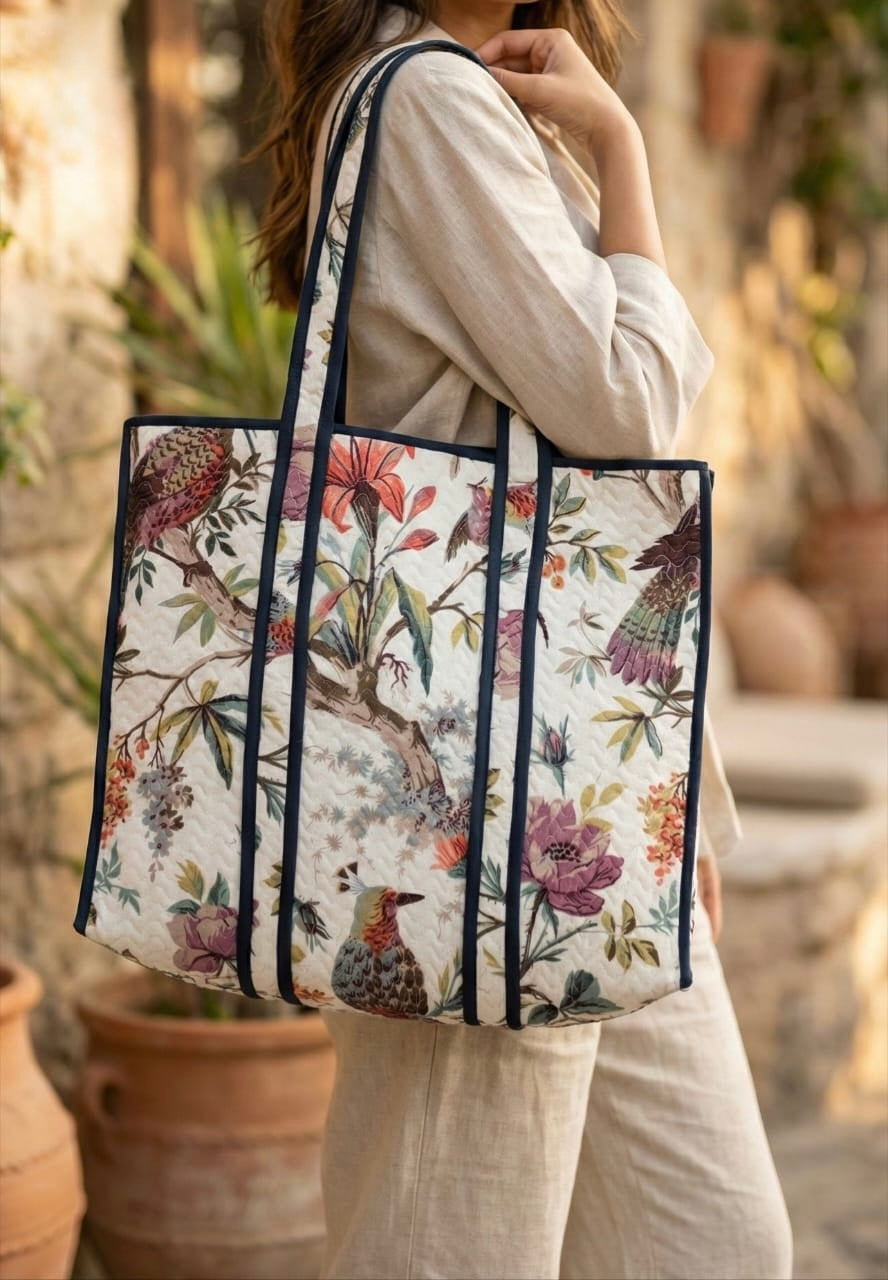 Pure cotton zigzag quilted tote bag (18x18 inches)