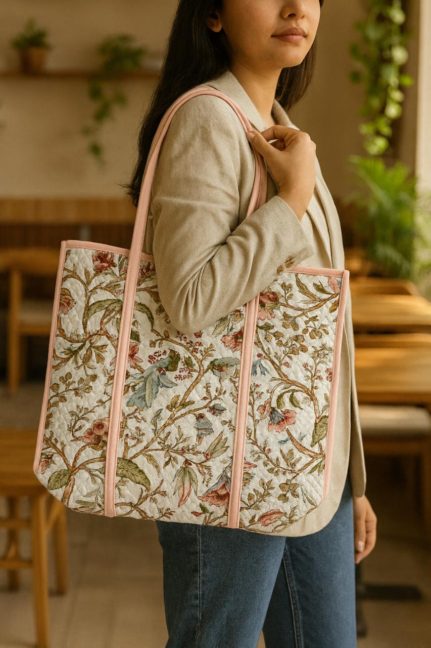 Pure cotton zigzag quilted tote bag (18x18 inches)