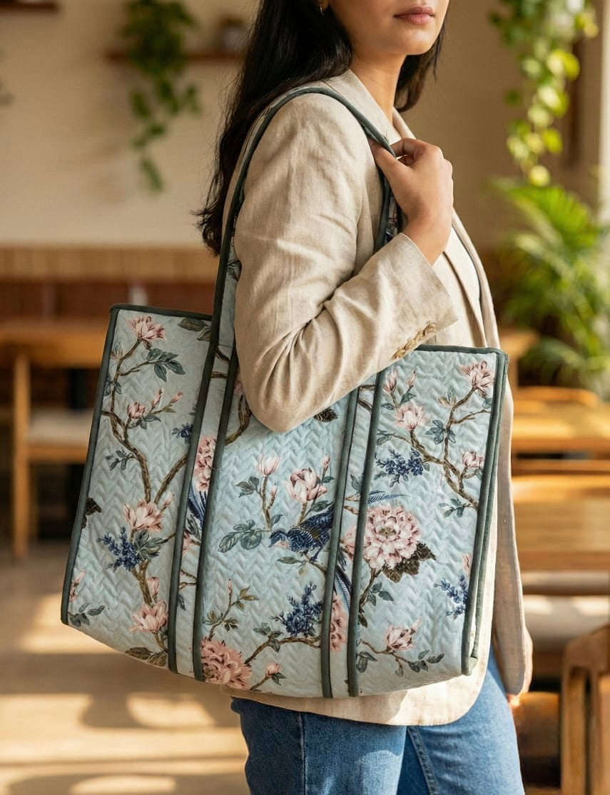 Pure cotton zigzag quilted tote bag (18x18 inches)