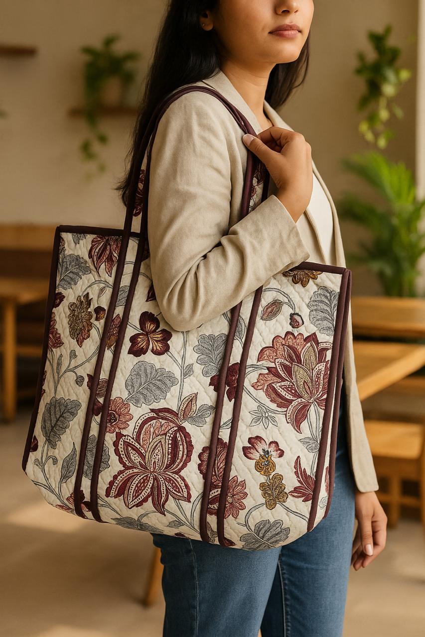 Pure cotton zigzag quilted tote bag (18x18 inches)