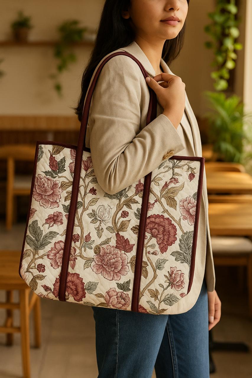 Pure cotton zigzag quilted tote bag (18x18 inches)