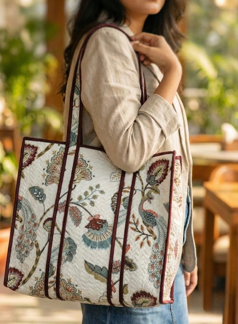 Pure cotton zigzag quilted tote bag (18x18 inches)