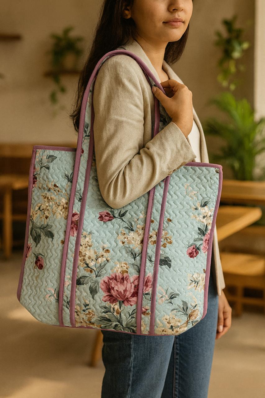 Pure cotton zigzag quilted tote bag (18x18 inches)