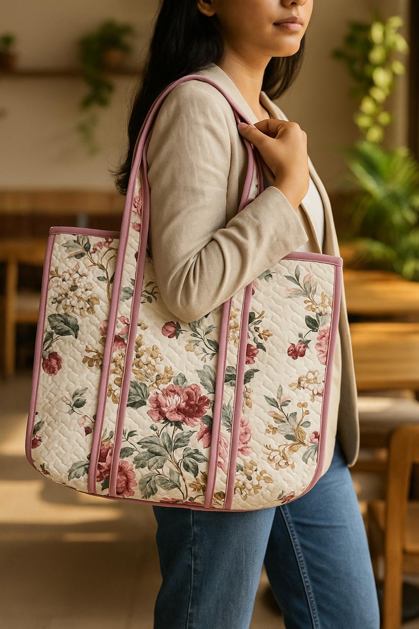 Pure cotton zigzag quilted tote bags 18x18 inches