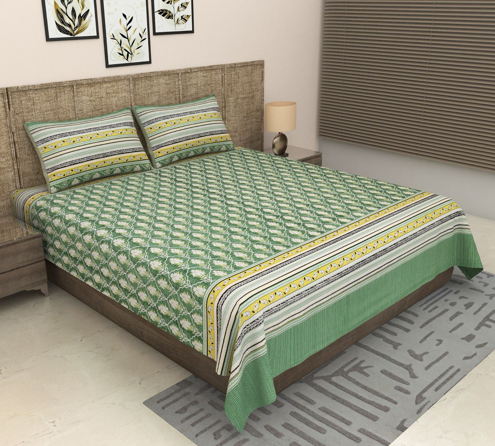 Pure cotton super king size bedsheet 108x108 inches/9x9 feet with 2 pillow covers