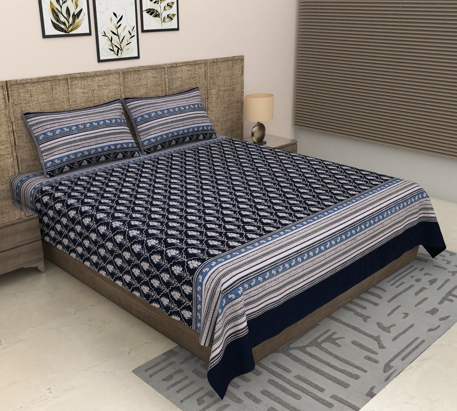 Pure cotton super king size bedsheet 108x108 inches/9x9 feet with 2 pillow covers