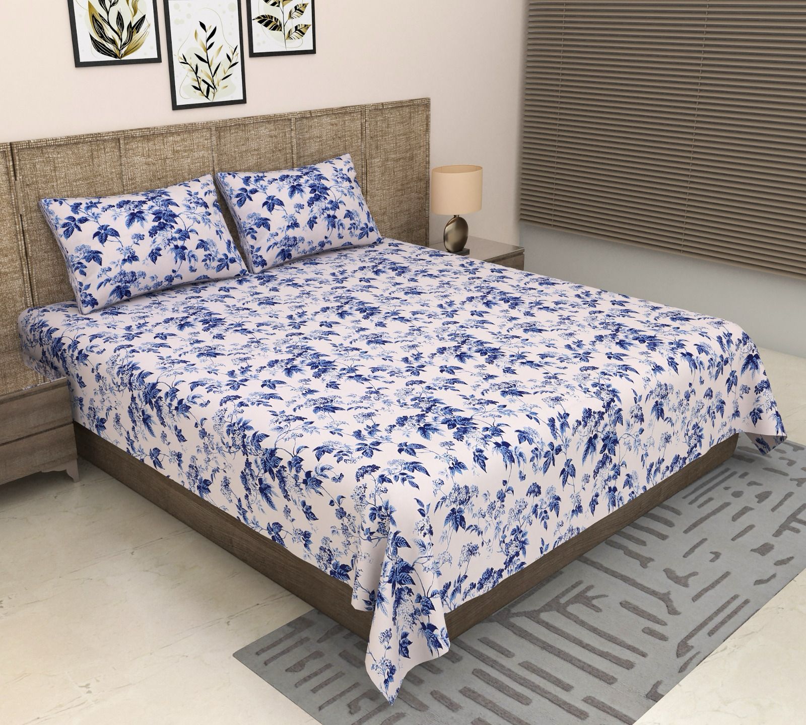 Pure cotton super king size bedsheet 108x108 inches/9x9 feet with 2 pillow covers