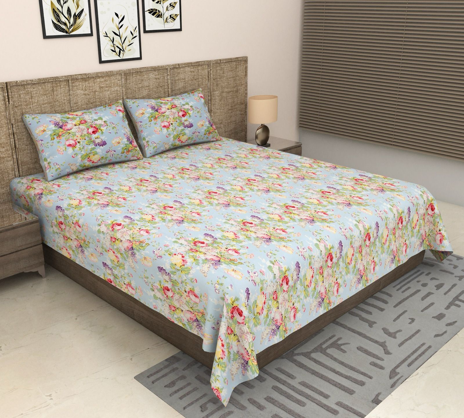 Pure cotton super king size bedsheet 108x108 inches/9x9 feet with 2 pillow covers