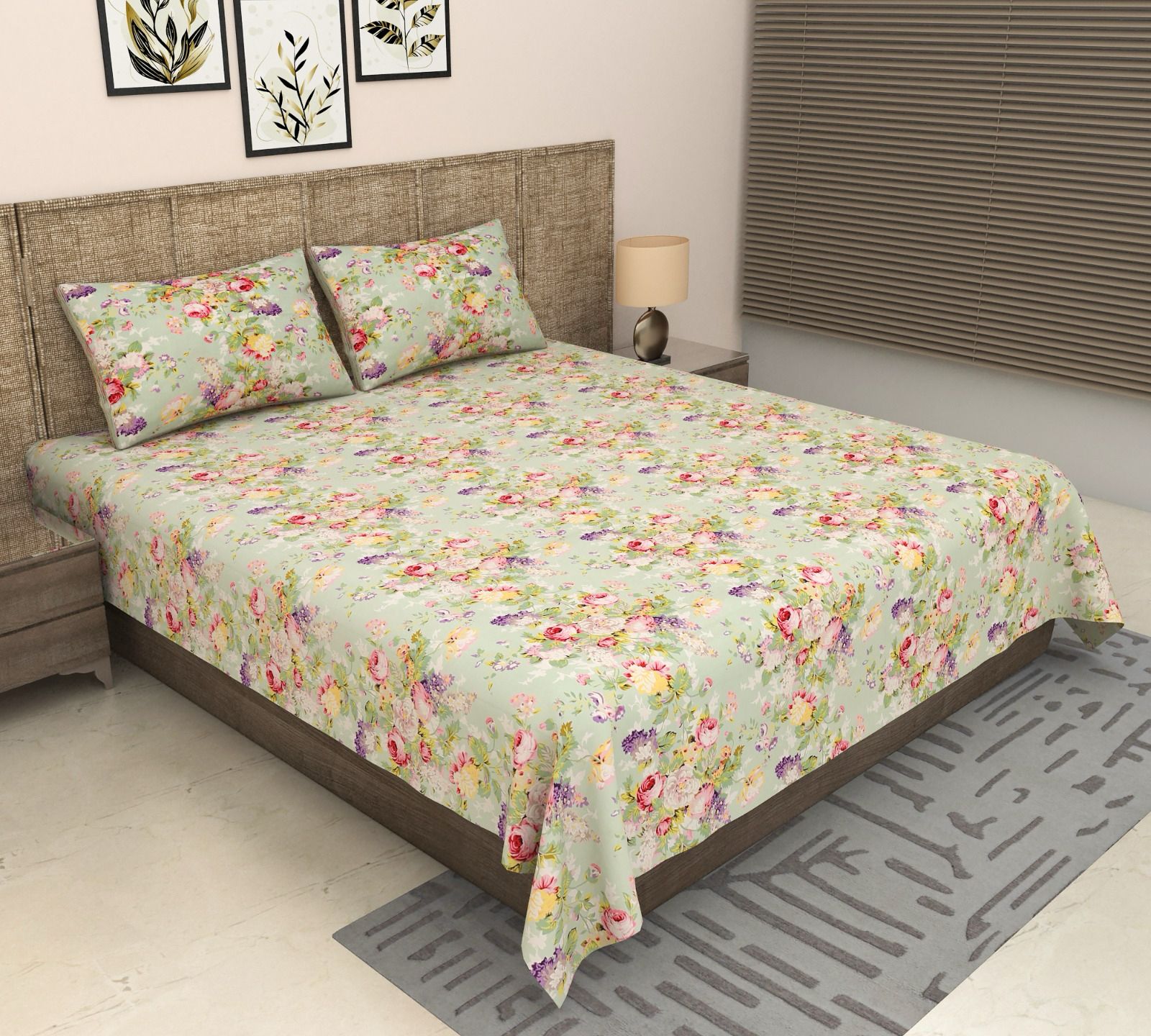 Pure cotton super king size bedsheet 108x108 inches/9x9 feet with 2 pillow covers