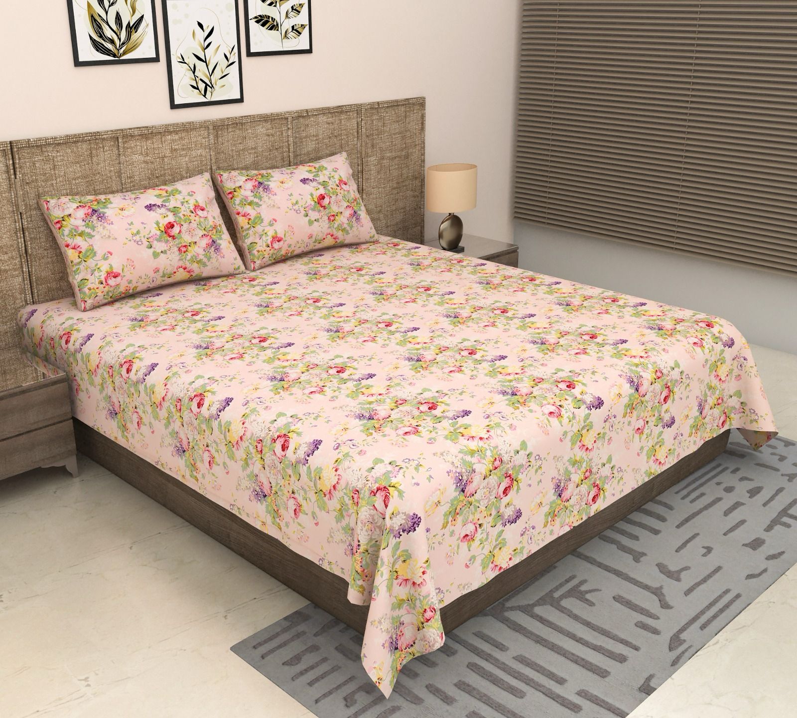 Pure cotton super king size bedsheet 108x108 inches/9x9 feet with 2 pillow covers