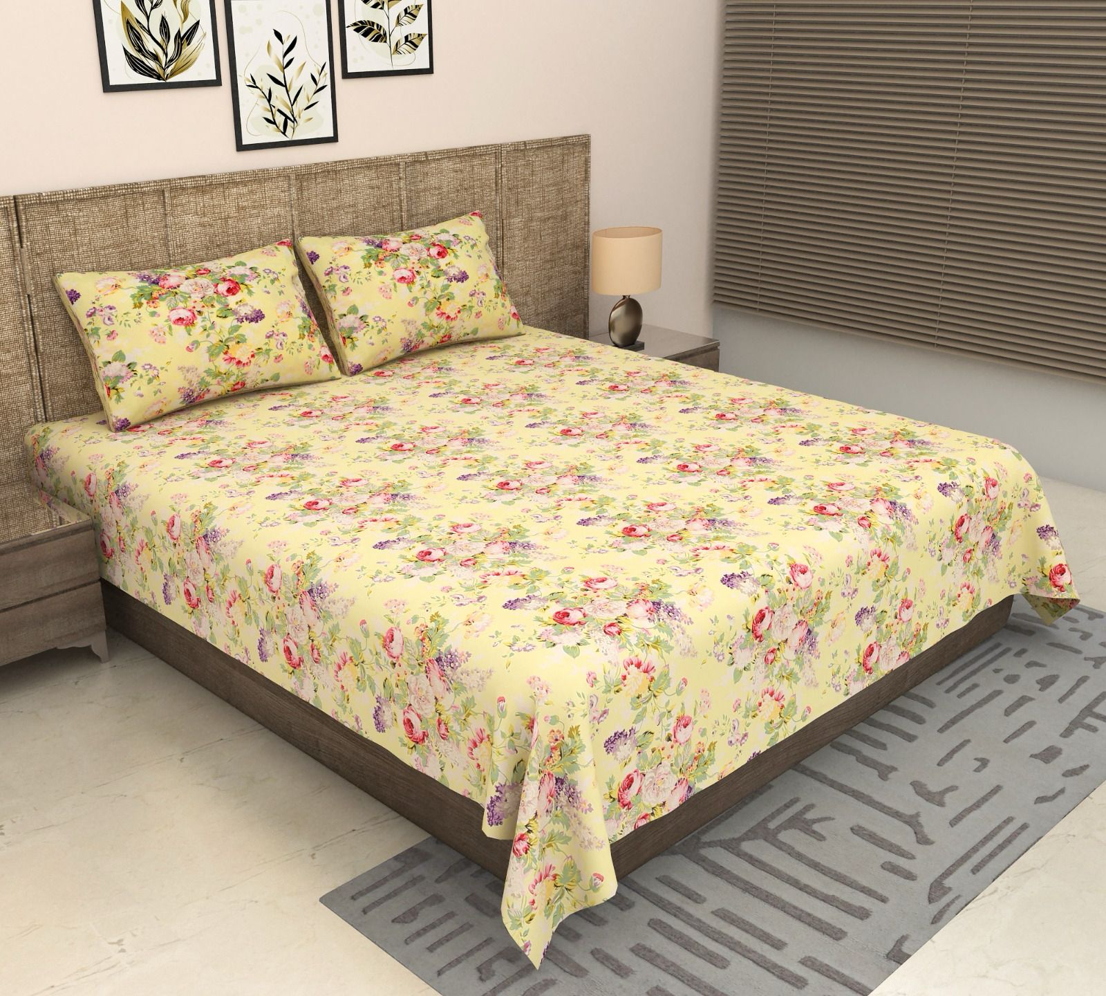 Pure cotton super king size bedsheet 108x108 inches/9x9 feet with 2 pillow covers