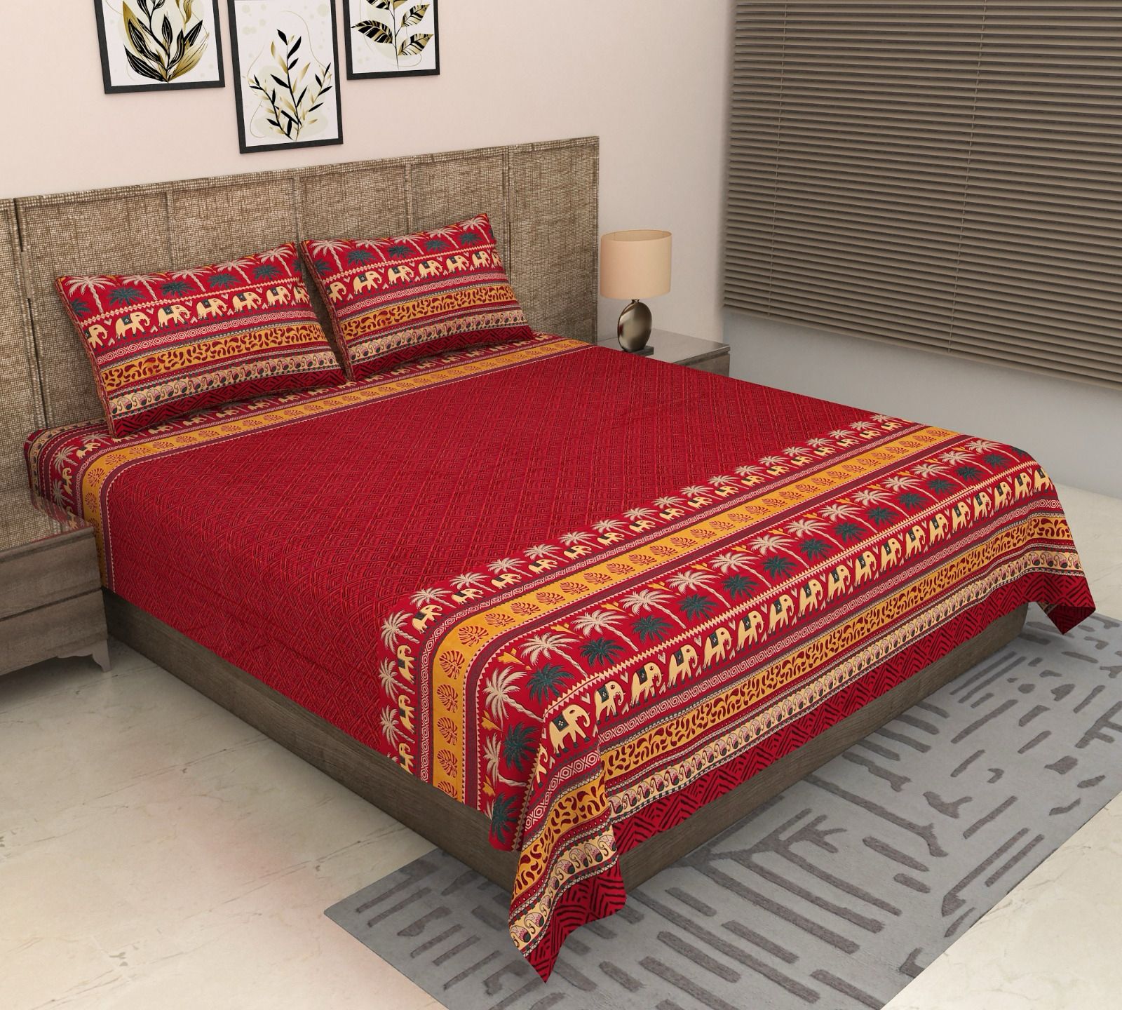 Pure cotton super king size bedsheet 108x108 inches/9x9 feet with 2 pillow covers