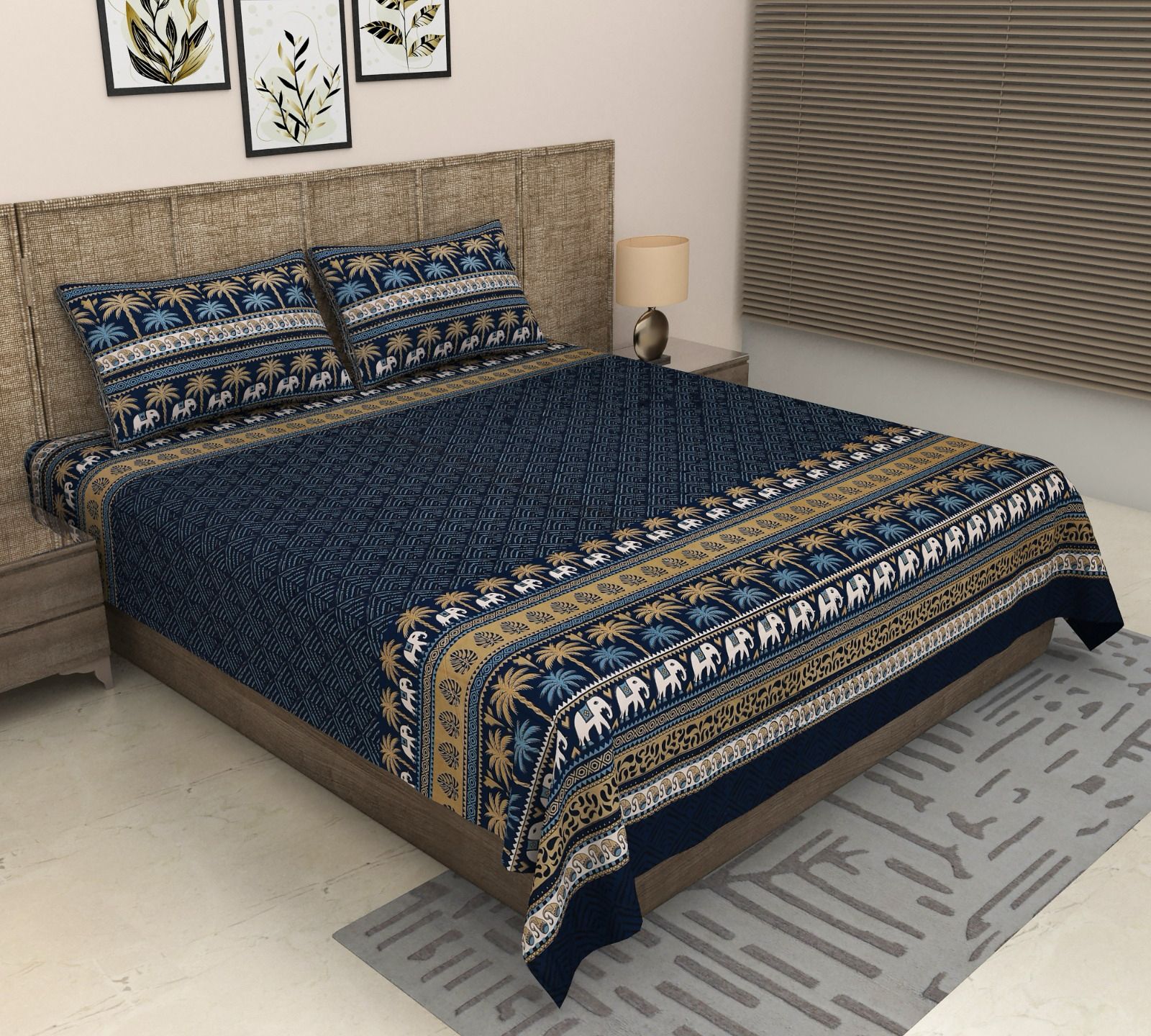 Pure cotton super king size bedsheet 108x108 inches/9x9 feet with 2 pillow covers