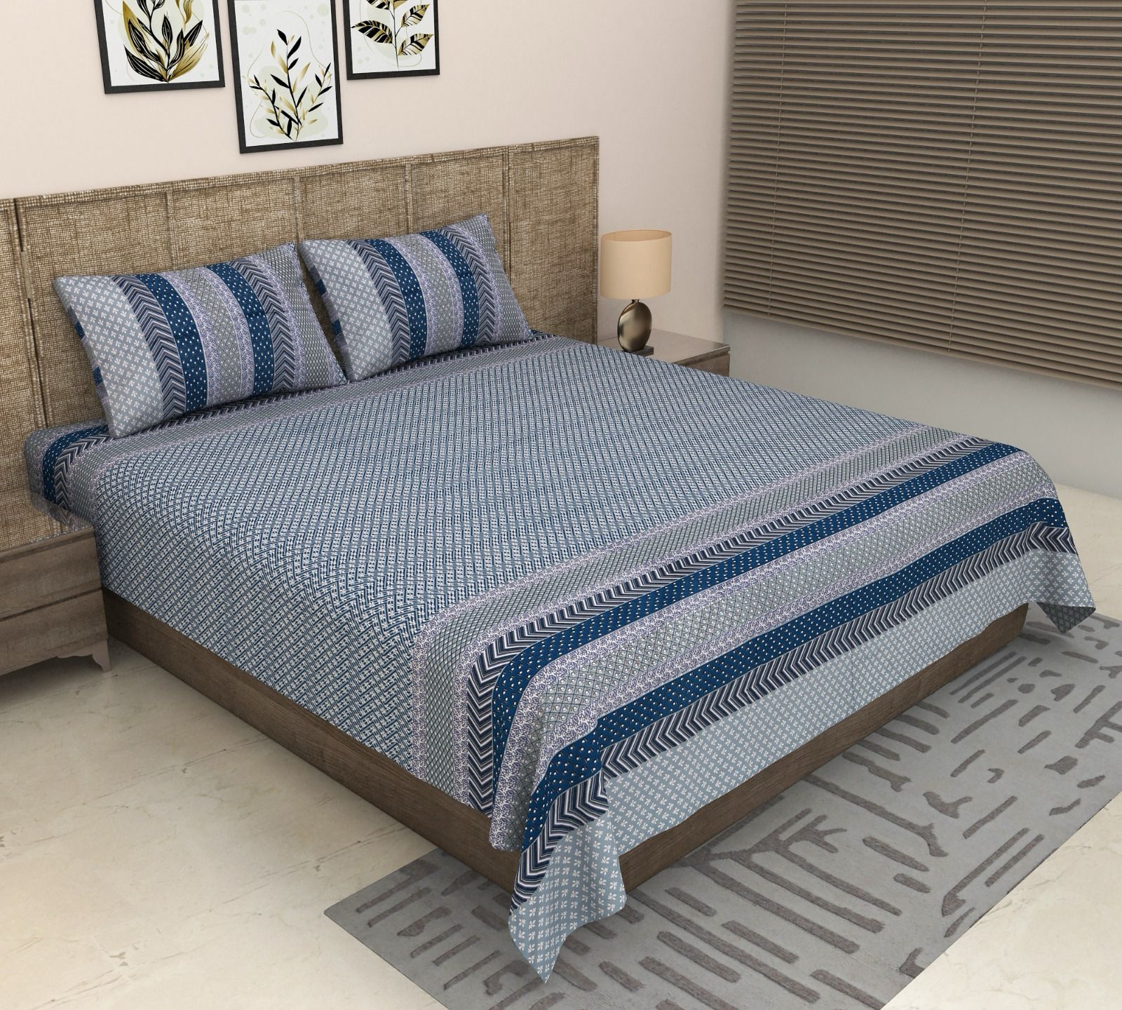 Pure cotton super king size bedsheet 108x108 inches/9x9 feet with 2 pillow covers