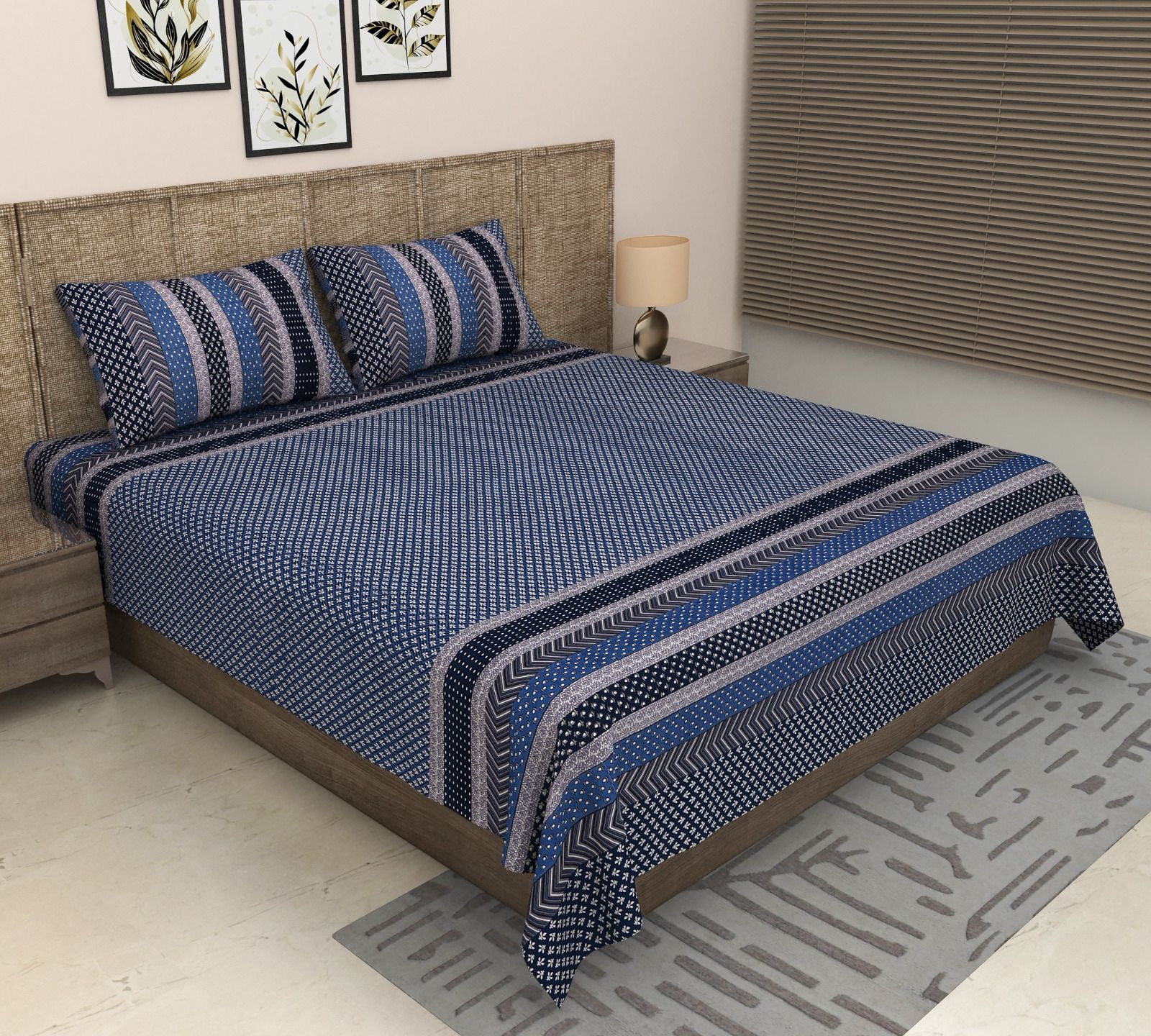 Pure cotton super king size bedsheet 108x108 inches/9x9 feet with 2 pillow covers