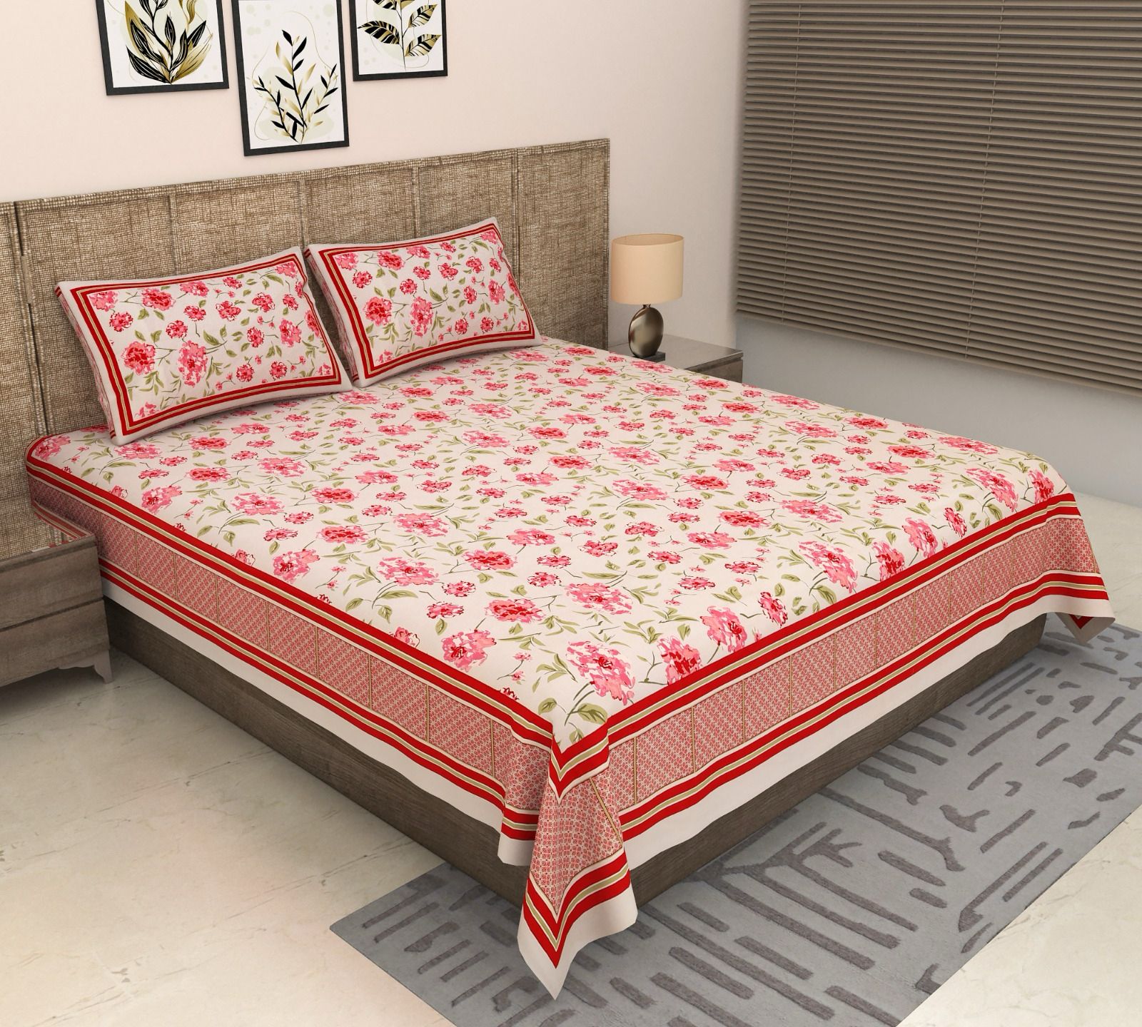 Pure cotton super king size bedsheet 108x108 inches/9x9 feet with 2 pillow covers