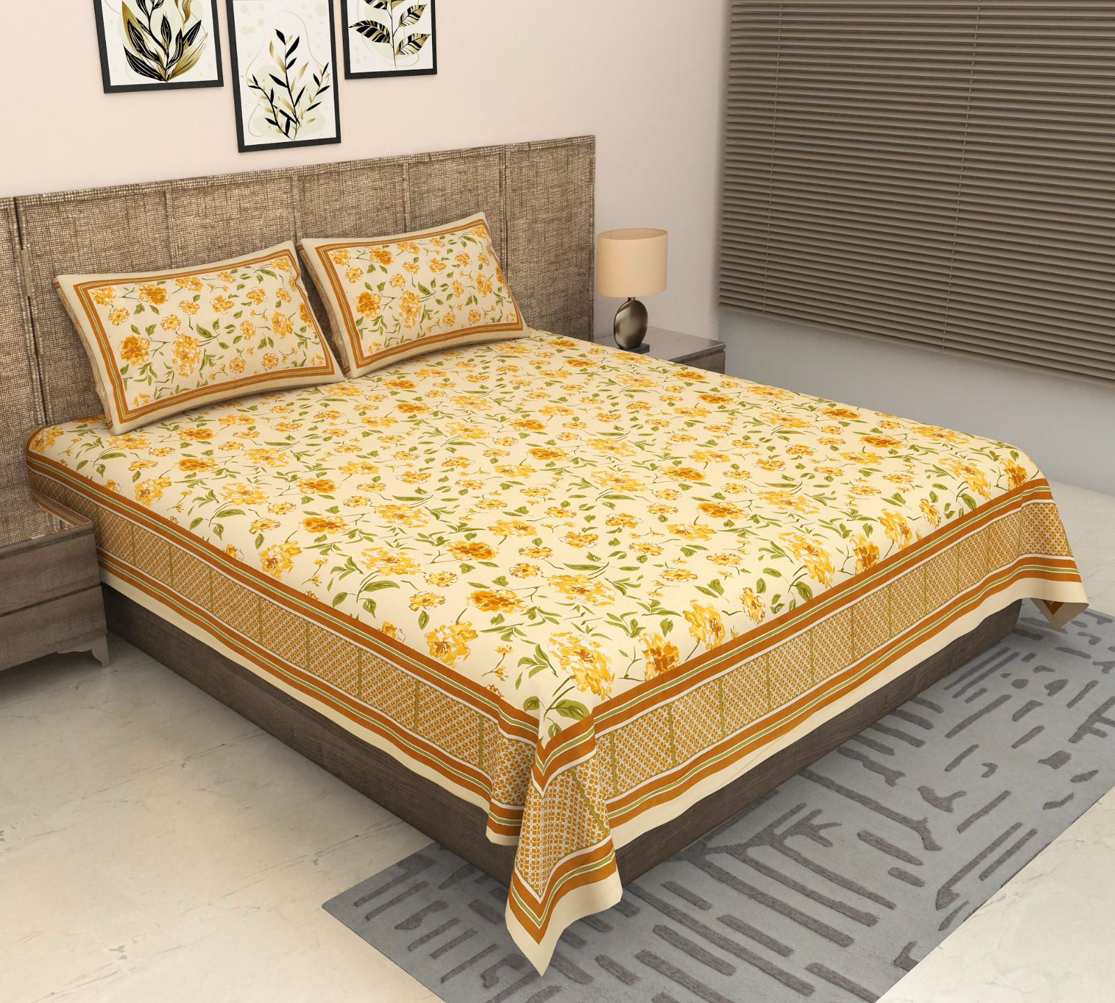 Pure cotton super king size bedsheet 108x108 inches/9x9 feet with 2 pillow covers