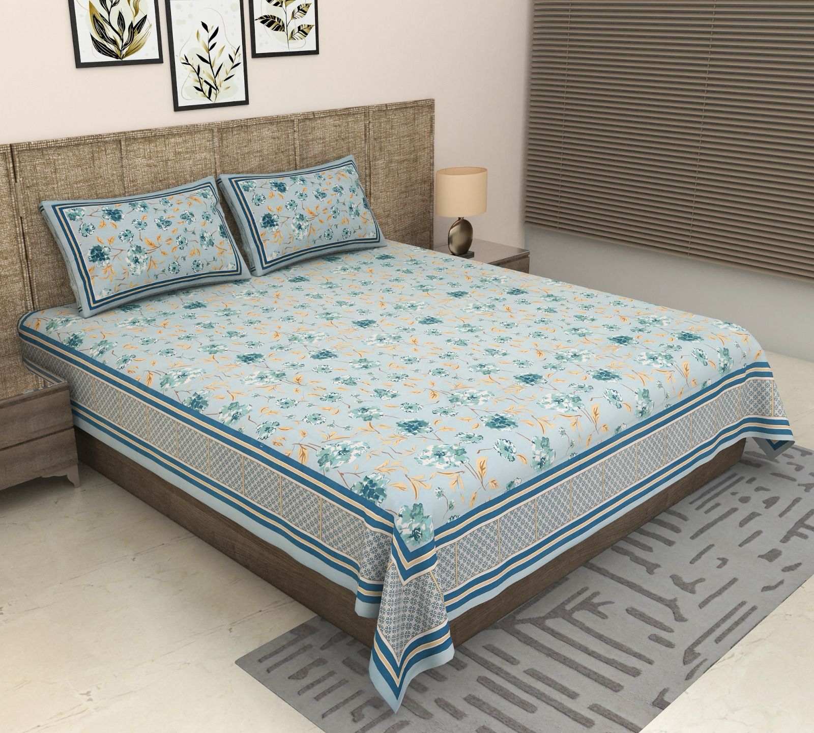 Pure cotton super king size bedsheet 108x108 inches/9x9 feet with 2 pillow covers