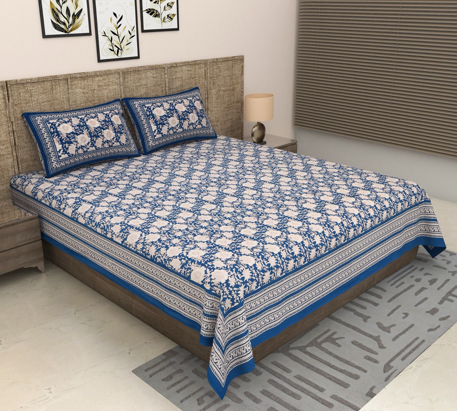Pure cotton super king size bedsheet 108x108 inches/9x9 feet with 2 pillow covers