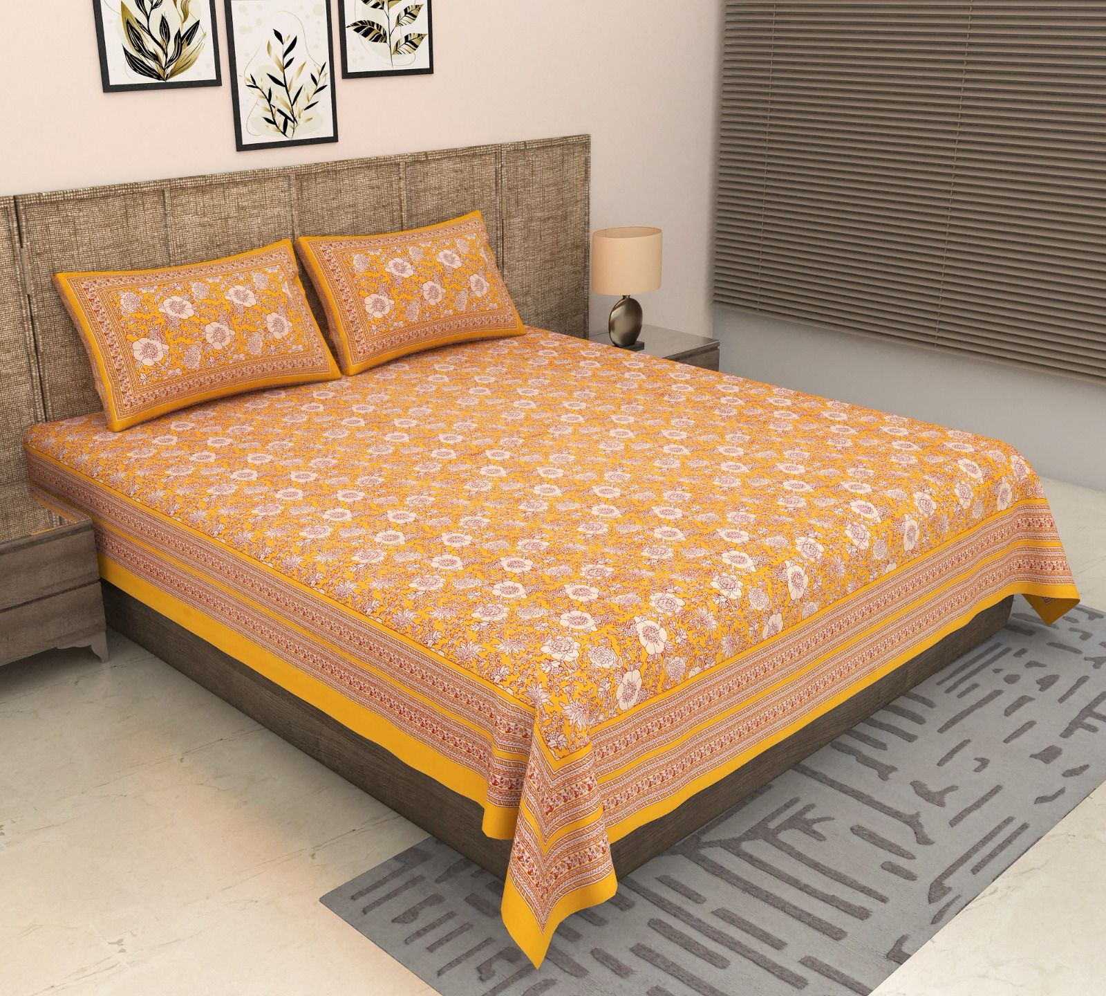 Pure cotton super king size bedsheet 108x108 inches/9x9 feet with 2 pillow covers
