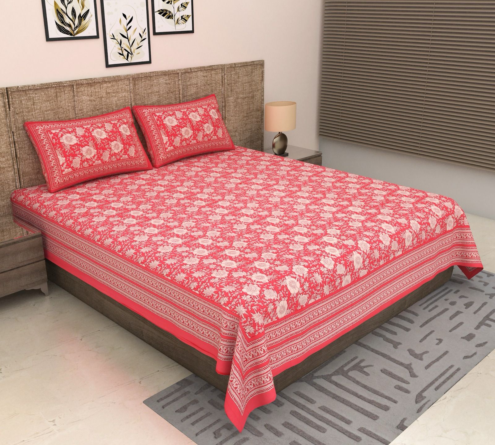 Pure cotton super king size bedsheet 108x108 inches/9x9 feet with 2 pillow covers