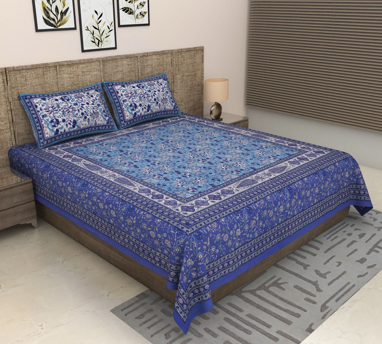 Pure cotton super king size bedsheet 108x108 inches/9x9 feet with 2 pillow covers