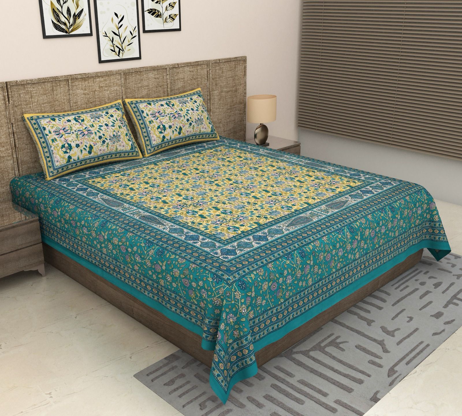 Pure cotton super king size bedsheet 108x108 inches/9x9 feet with 2 pillow covers