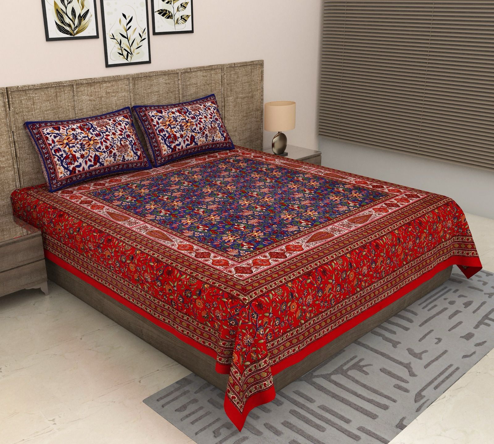 Pure cotton super king size bedsheet 108x108 inches/9x9 feet with 2 pillow covers
