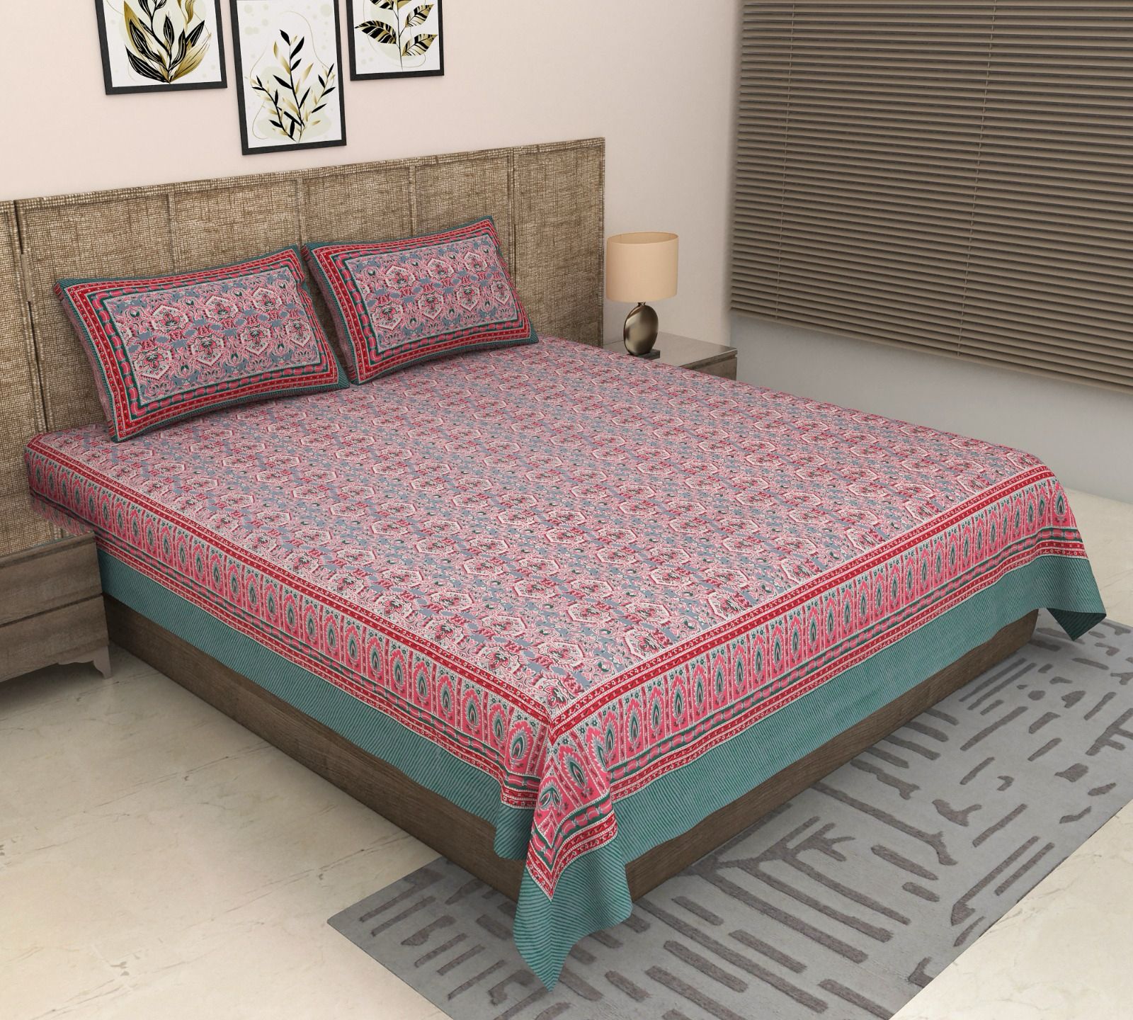 Pure cotton super king size bedsheet 108x108 inches/9x9 feet with 2 pillow covers