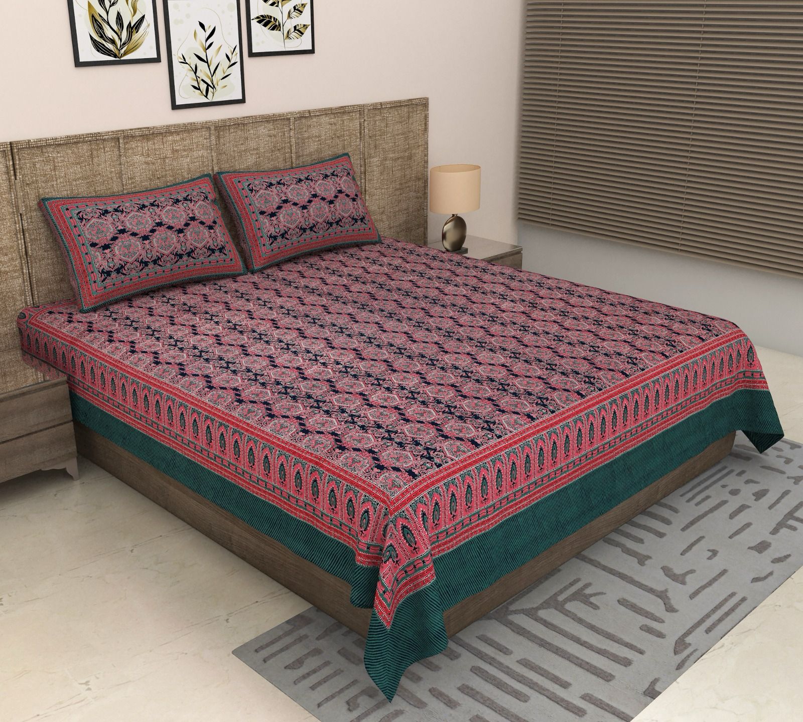 Pure cotton super king size bedsheet 108x108 inches/9x9 feet with 2 pillow covers