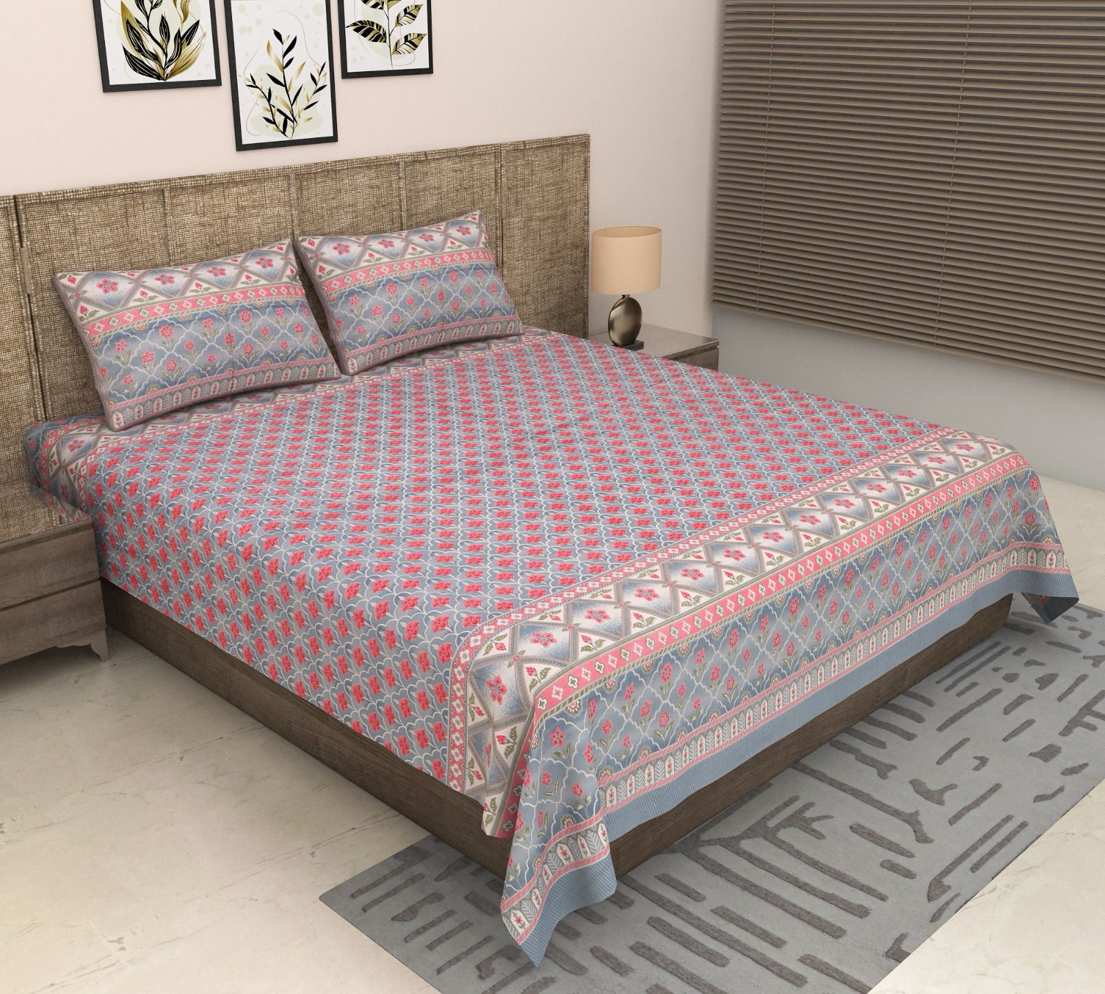 Pure cotton super king size bedsheet 108x108 inches/9x9 feet with 2 pillow covers