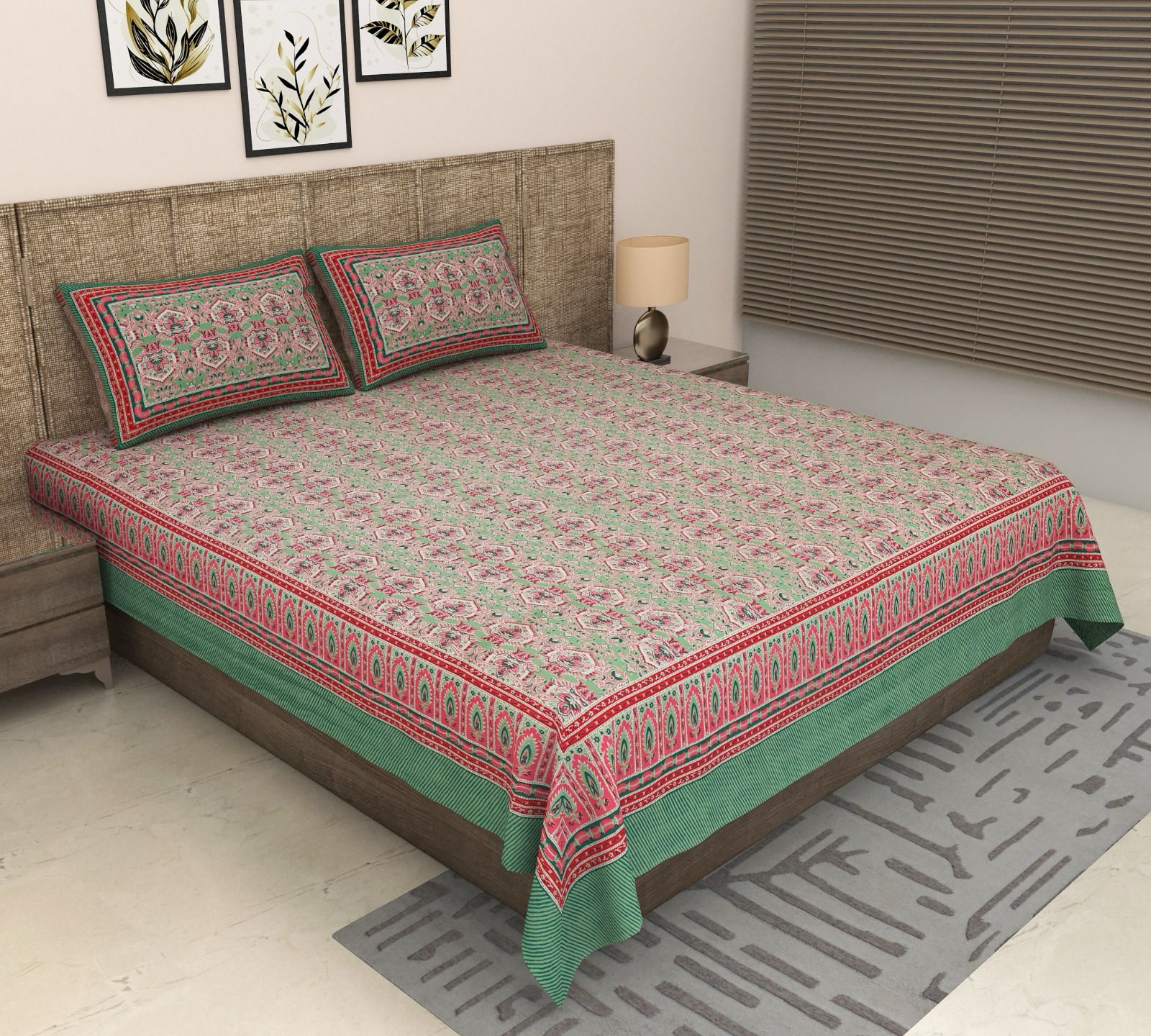 Pure cotton super king size bedsheet 108x108 inches/9x9 feet with 2 pillow covers