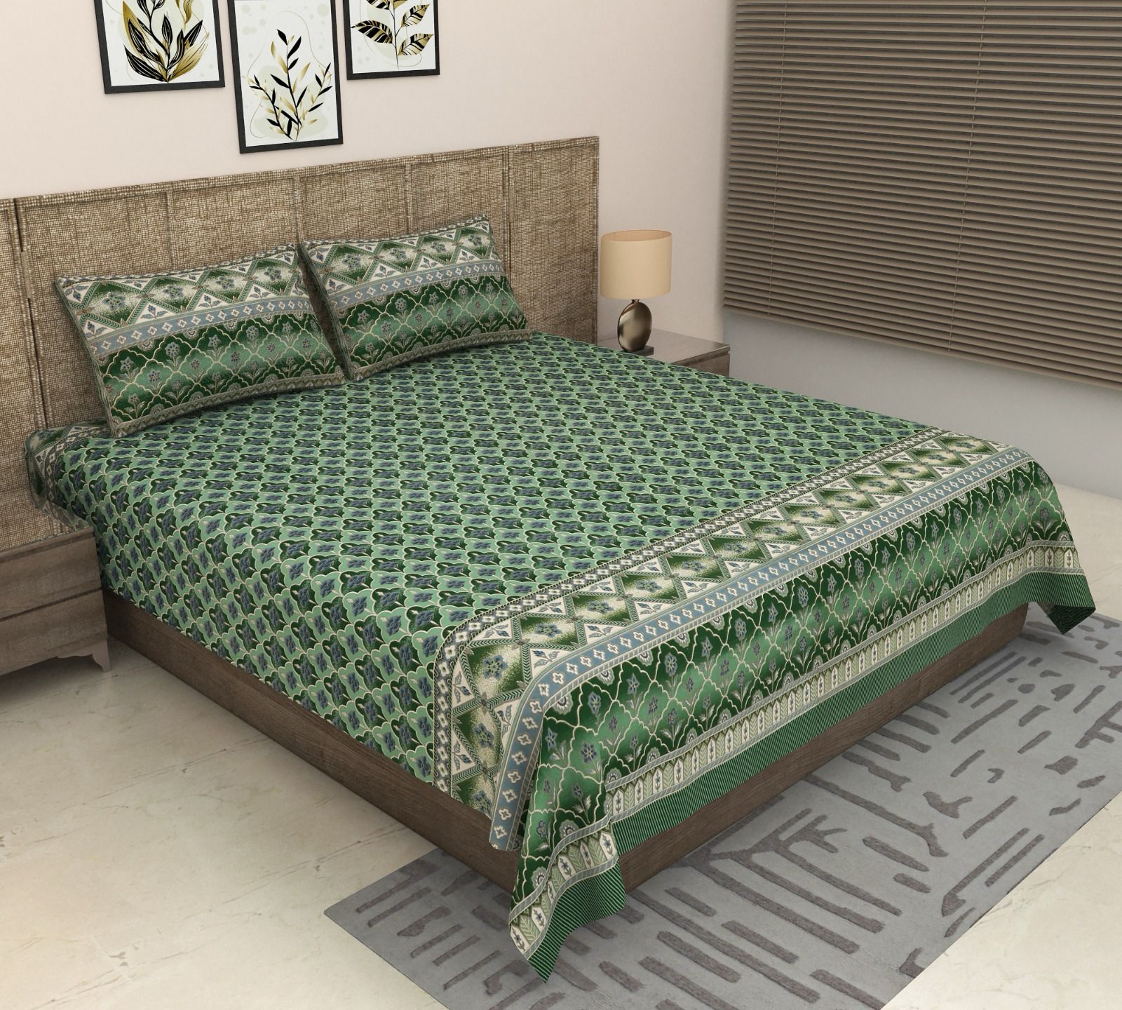 Pure cotton super king size bedsheet 108x108 inches/9x9 feet with 2 pillow covers