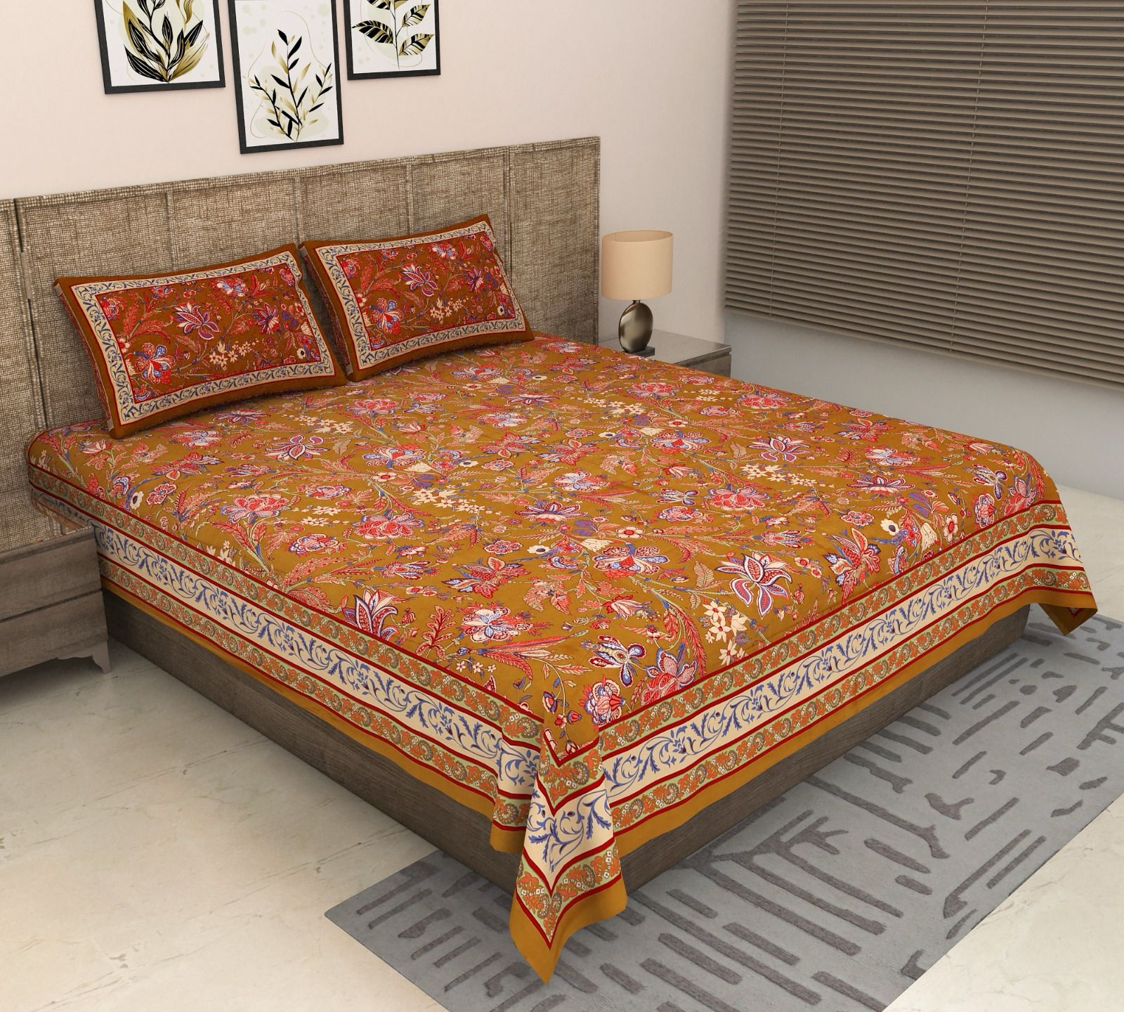 Pure cotton super king size bedsheet 108x108 inches/9x9 feet with 2 pillow covers