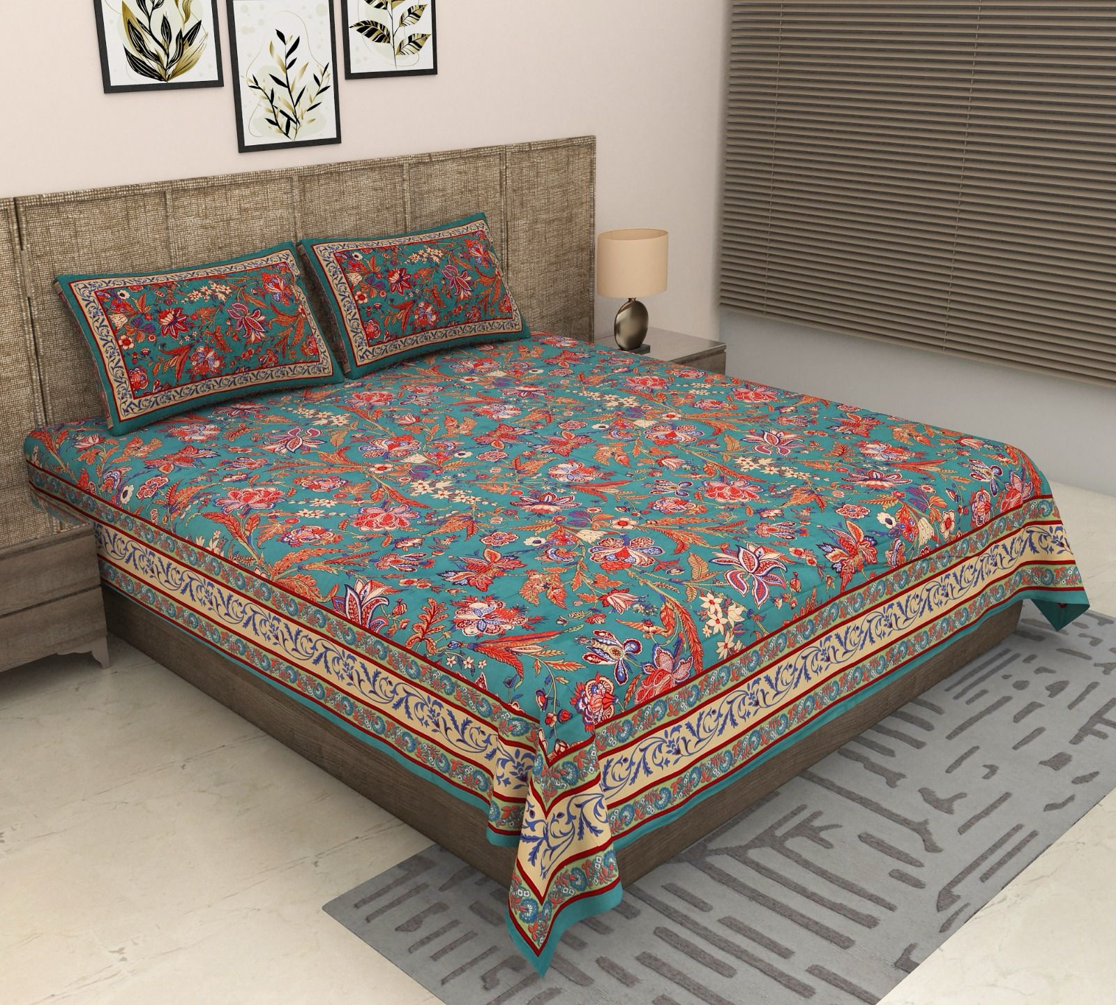 Pure cotton super king size bedsheet 108x108 inches/9x9 feet with 2 pillow covers