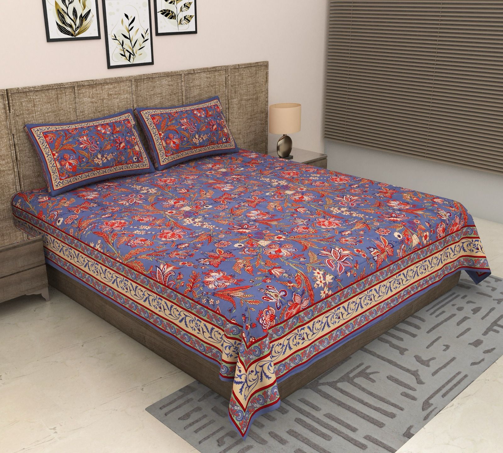 Pure cotton super king size bedsheet 108x108 inches/9x9 feet with 2 pillow covers
