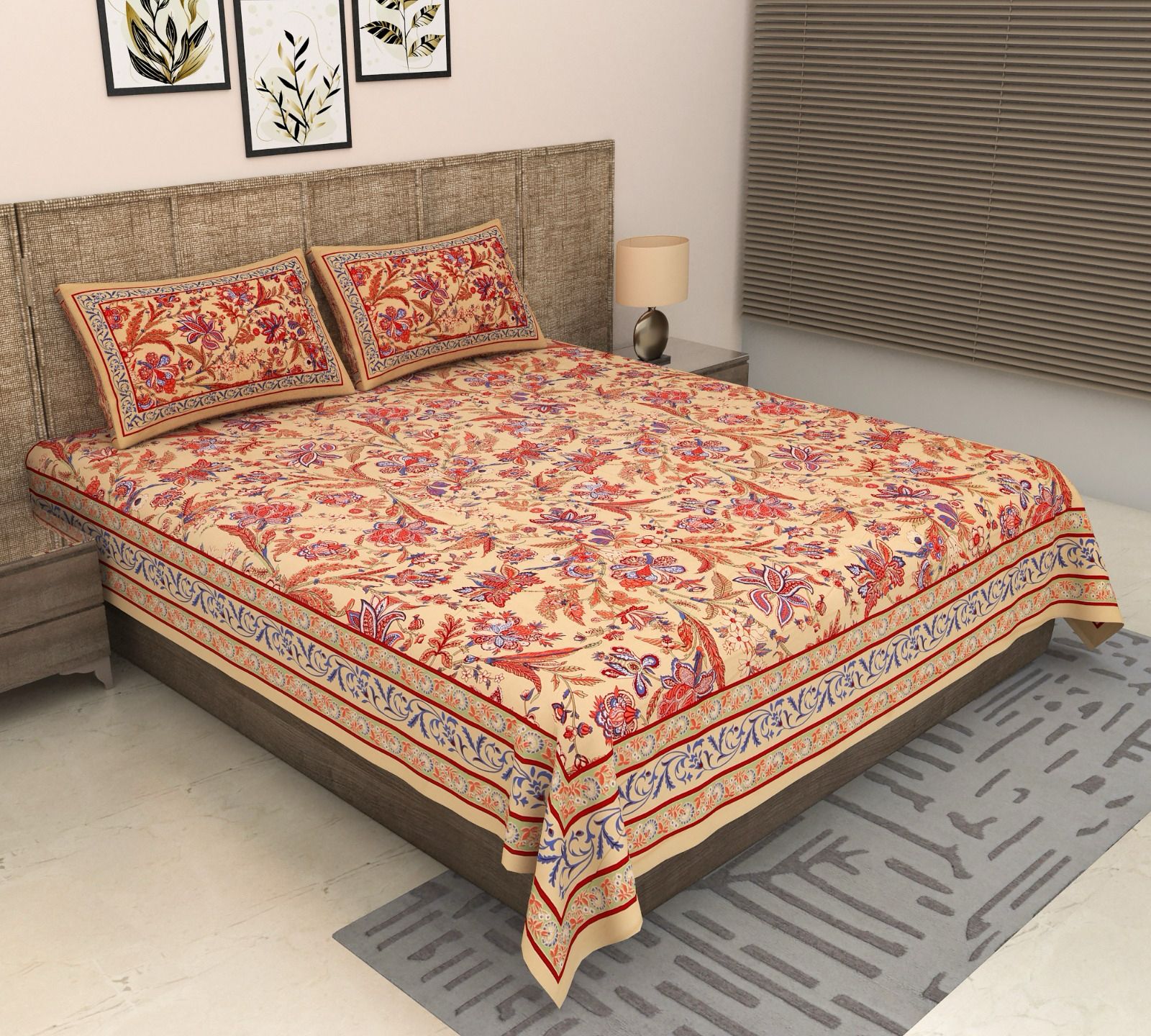 Pure cotton super king size bedsheet 108x108 inches/9x9 feet with 2 pillow covers