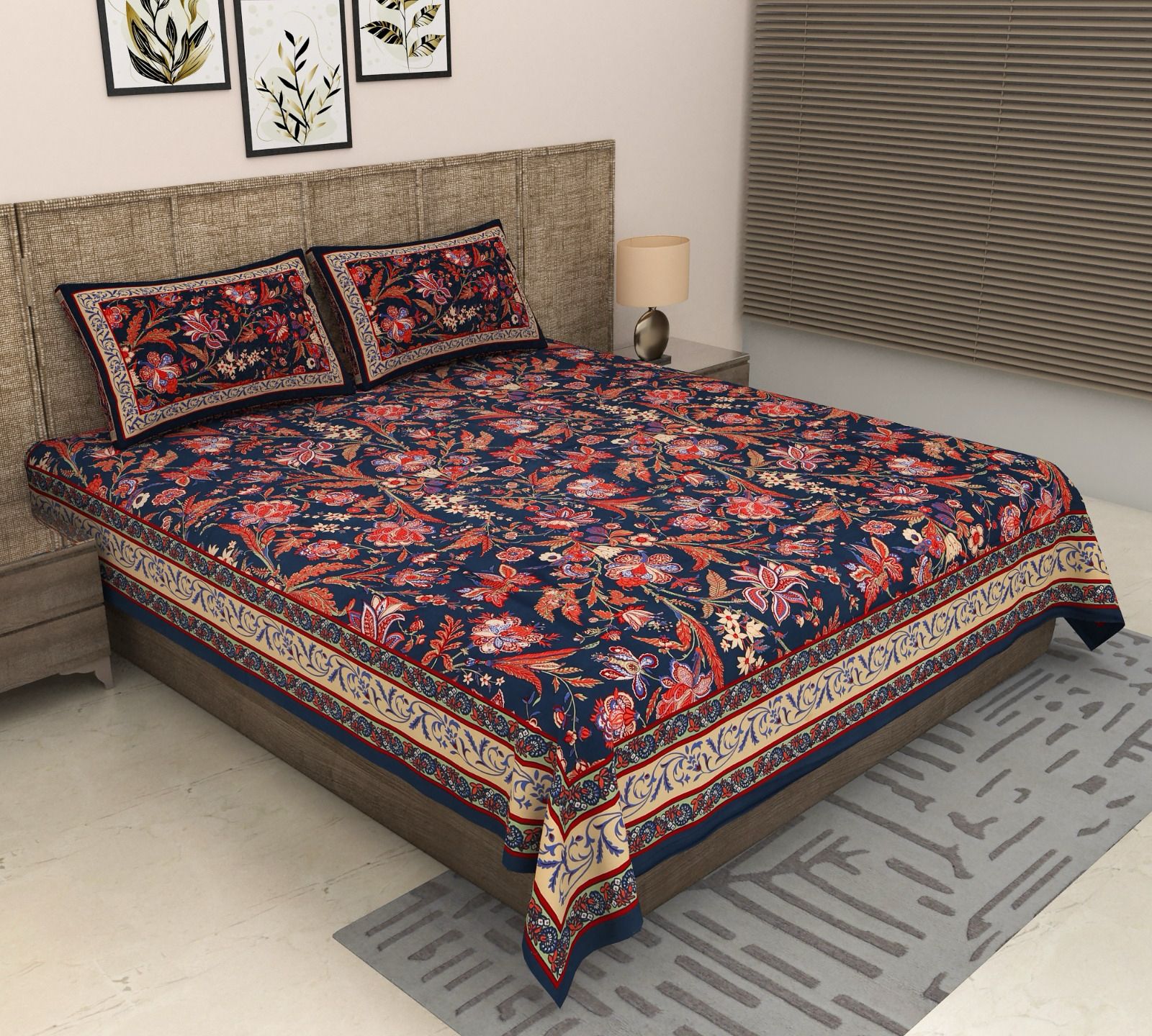 Pure cotton super king size bedsheet 108x108 inches/9x9 feet with 2 pillow covers