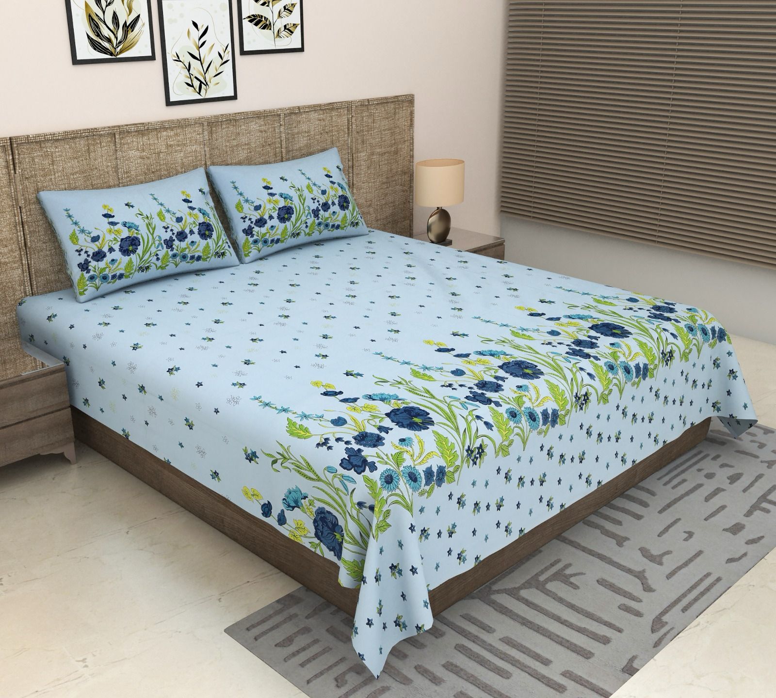 Pure cotton super king size bedsheet 108x108 inches/9x9 feet with 2 pillow covers