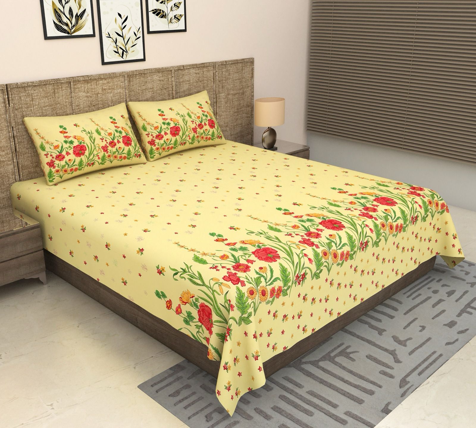 Pure cotton super king size bedsheet 108x108 inches/9x9 feet with 2 pillow covers