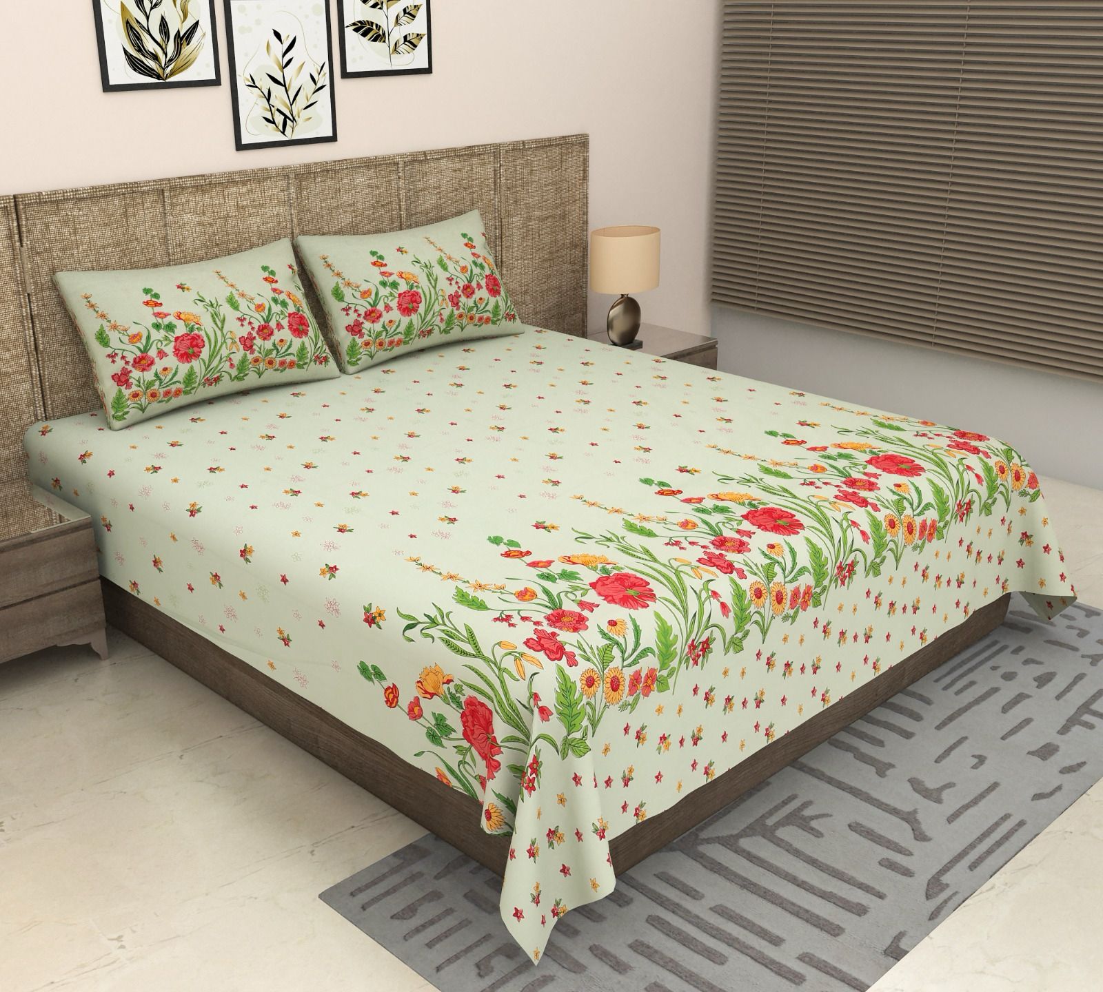 Pure cotton super king size bedsheet 108x108 inches/9x9 feet with 2 pillow covers
