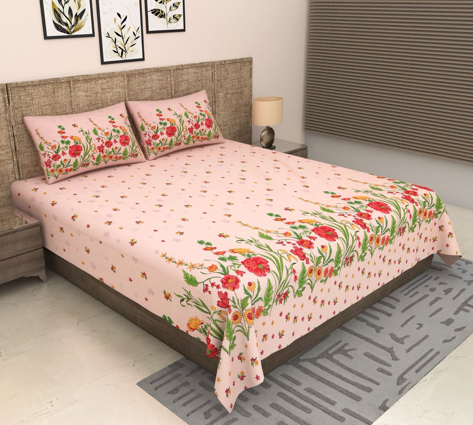 Pure cotton super king size bedsheet 108x108 inches/9x9 feet with 2 pillow covers